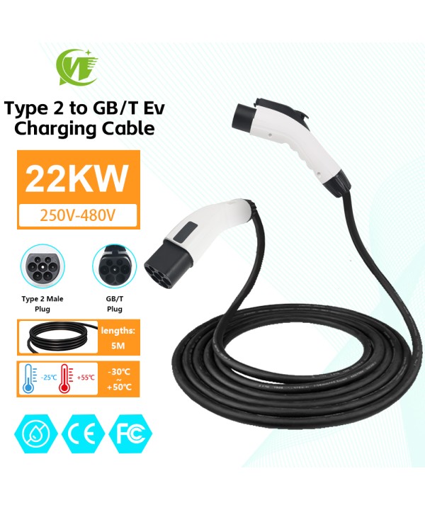 For Connecting IEC 62196 Type 2 Female Socket EVSE Charging Pile And China EV 22KW Type2 to GB/T 20234 Charging Cable 32A 3P480V