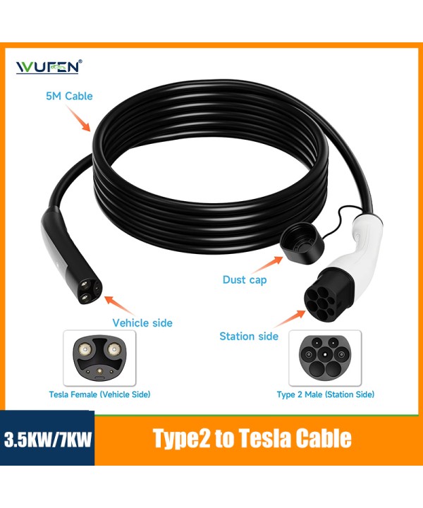 WUFEN 1Phase 32A Type 2 To Tesla NACS EV Charger Cable IEC62196 4 Point Fixed AC Electric Vehicle Charging Station Model 3 Y X S