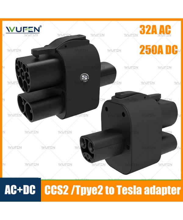 WUFEN EV Charger Adapter 32A DC 250A CCS2 to Tesla Electric Vehicle Charging 1000V DC 110V-250V AC Convertor for Model Y/S/3/X