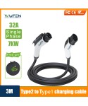 WUFEN EV Charging Cable Type2 To Type1 Charging Station Female To Male Electric Vehicle Cord 32A 7.2KW 1P Car Charging Cable 5M