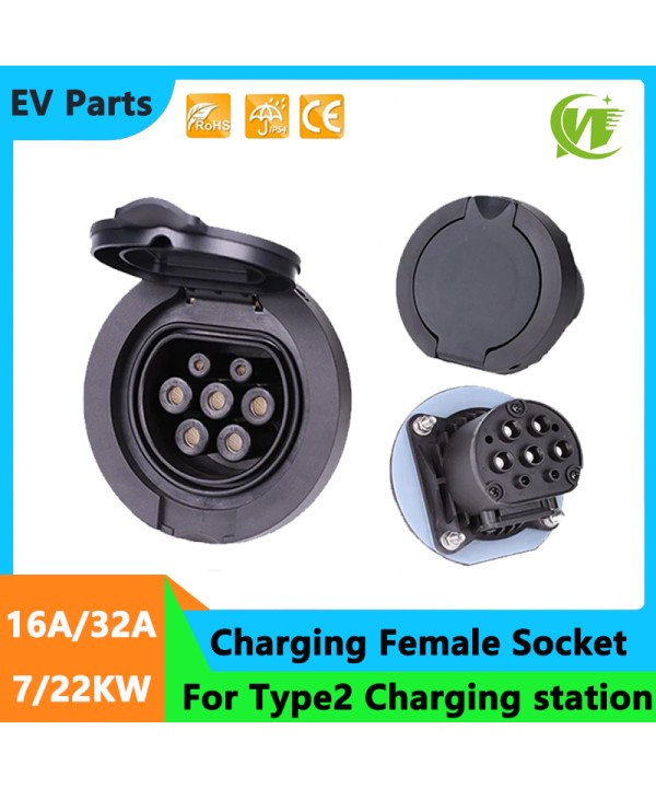 Electric Vehicle Cars Charging Evse Female Socket Type 2 EV Sockets 16A 32A 3P 11/22kw For IEC 62196-2 EV Charger Charging pile