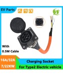 Type2 Square charging socket EV Charger Male Socket Type 2 IEC62196 16A 32A Electric Car Charging Charger Side with 0.5M Cable